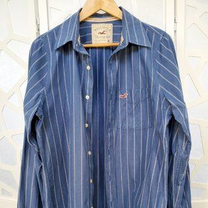 Hollister Men Casual Button Shirt, M, Blue striped